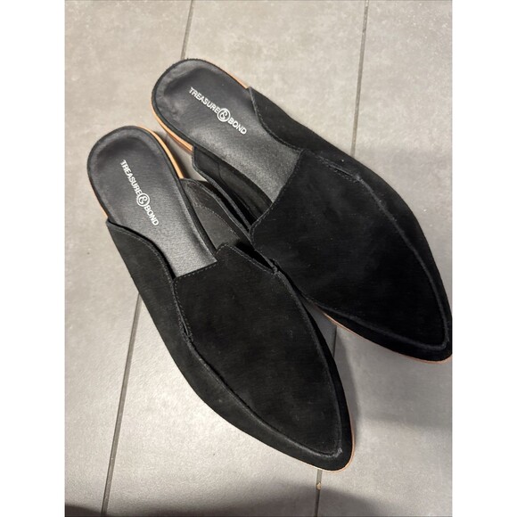 Treasure & Bond Black Leather SUEDE Mule Loafers Slip On Women's Size 9 M - Picture 3 of 7